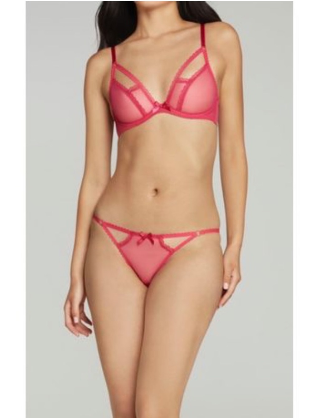 Agent Provocateur fuchsia sheer lace bra and thong set